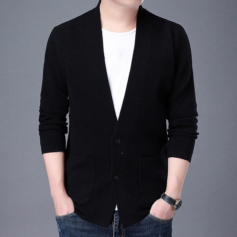Men's Cardigan Knitted Solid Color Stylish Vintage Style Long Sleeve Sweater Cardigans V Neck Fall Winter Gray Khaki Black h3mD#