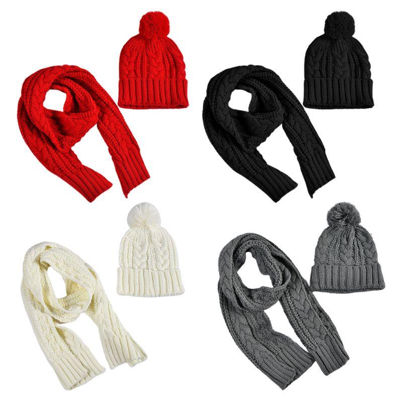 

Women Winter Chunky Braided Cable Knit Hat Scarf Set Cuffed Beanie Cap Shawl