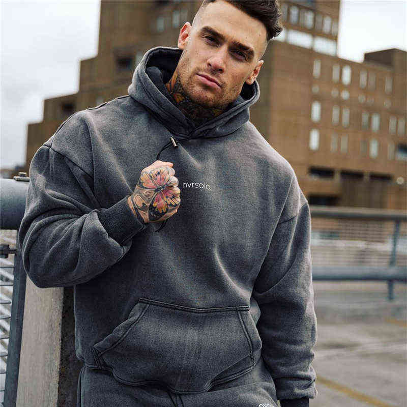 

2021 Men Hoodies Gym Fitness Bodybuilding Sports Sweatshirt Pullover Sportswear Male O-Neck Letter Running Workout Mens Clothing G1229, White