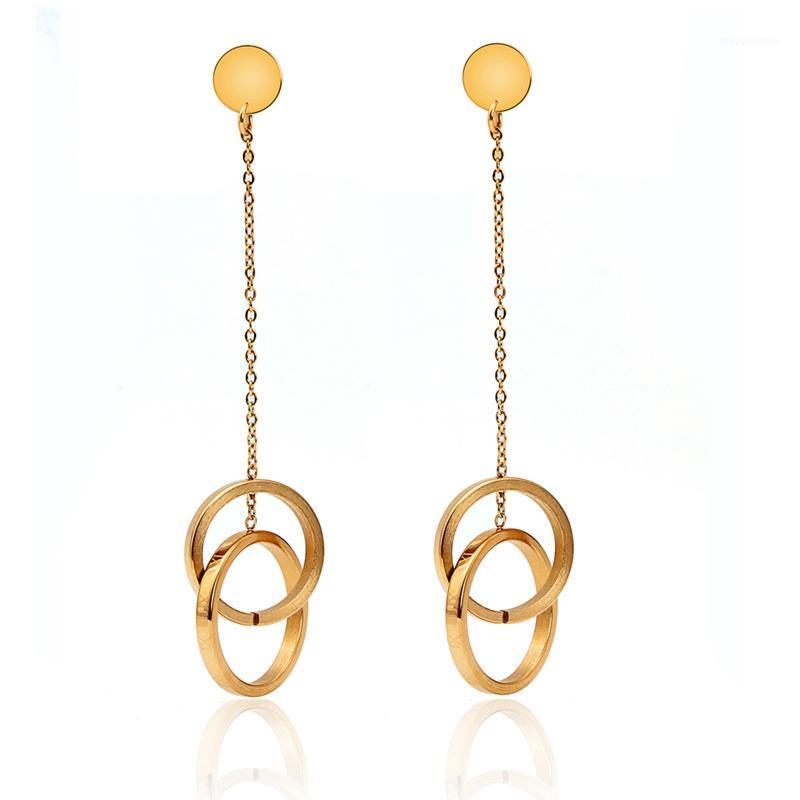 

Luxury 316L Stainless Steel Drop Earrings Woman Gold Plating Hollow-out Circle Long Dangling Earring Female Party Jewelry Gift1
