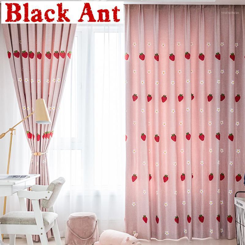 

Nordic Modern Pink Curtain for Girls Princess Room Bedroom Strawberry Curtain for Living Room Fashion Linen Drape X714#401, Strawberry tulle