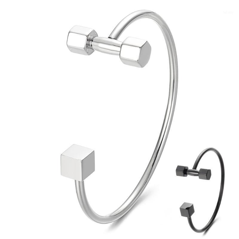 

Fashion Stainless Steel Barbell Jewelry Square Block End Fitness Dumbbell Bracelet, Party and Christmas Men Gift1
