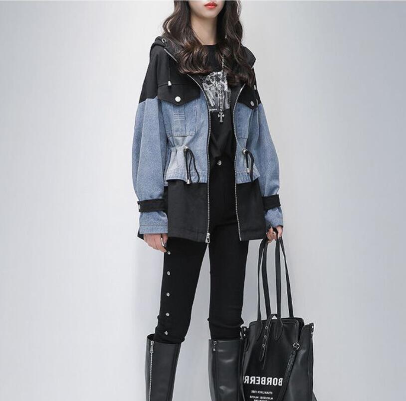 

2021 New Autumn Shreds Denim Women's Fashion Long Casual Thin Sleeve Jacket Outerwear Plus Size 4xl P1772 16h1, Black