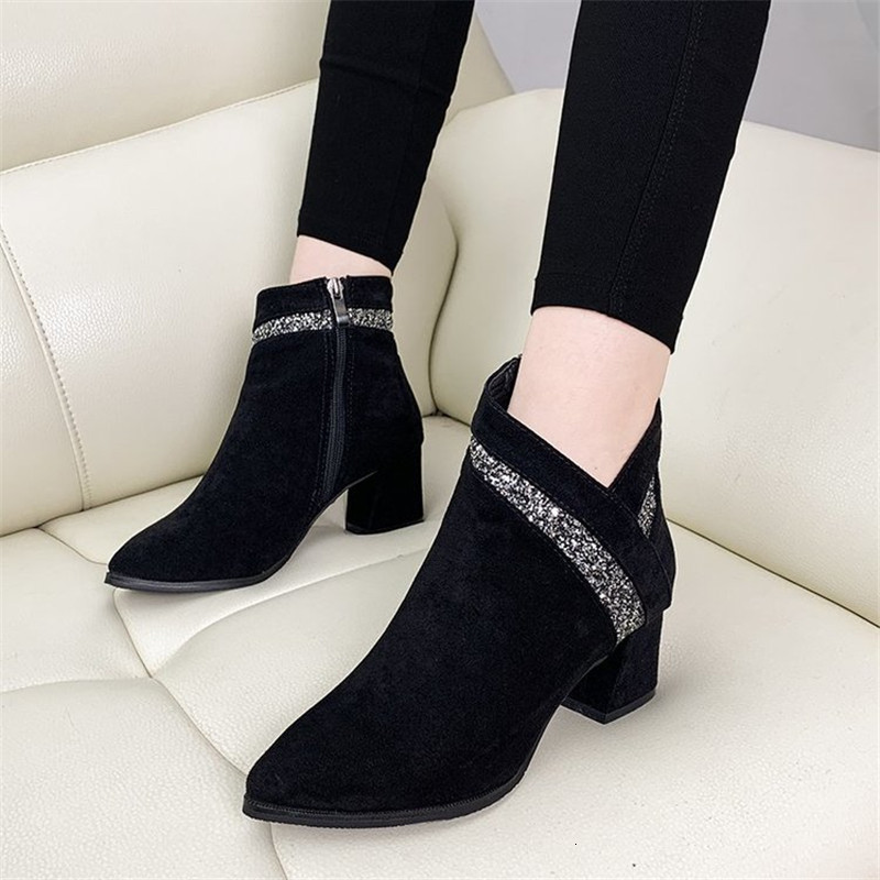 

2021 New Autumn Women Beside Zipper Woman Wearable Non-slip Hot Fashion Strass High Heels Pointed Boots 87VG, Black
