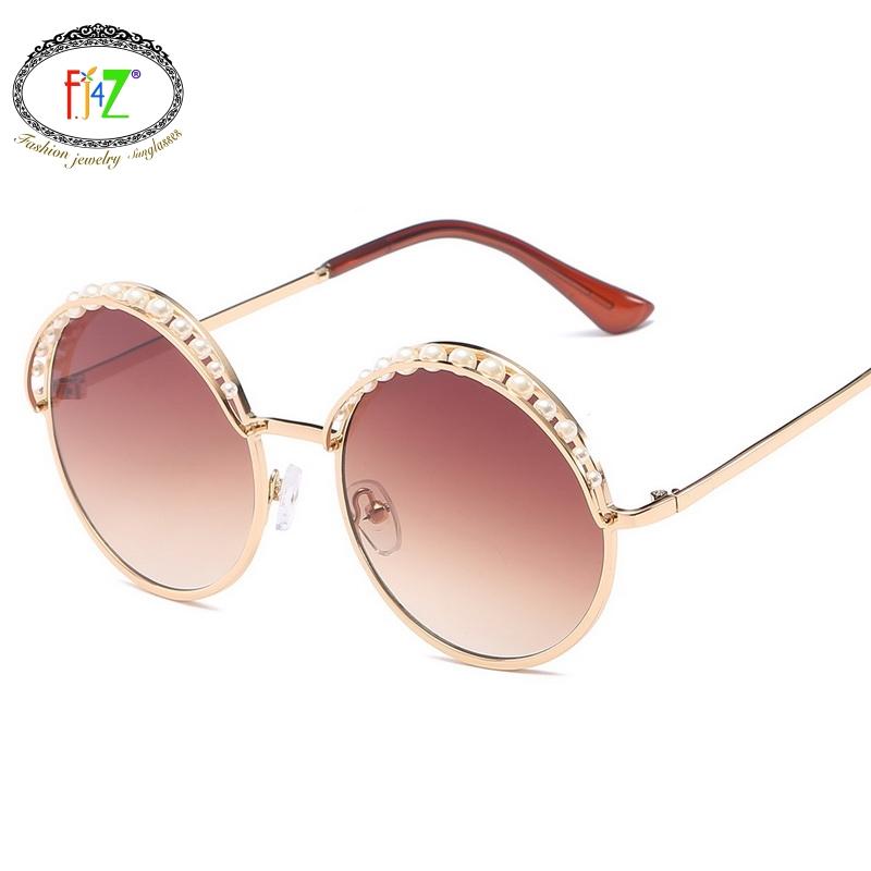

F.J4Z Hot Pretty Japan Style Ladies' Sunglasses Fashion Attrative Ocean Color Round Lens Pearl Metal Alloy Frame Shades Glasses