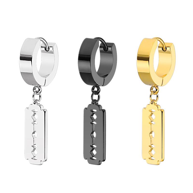 

Punk Razor Blade Design Hoop Earrings For Women Man Fashion Blade Pendant Cartilage Drop Dangle Earrings Stainless Steel Jewelry