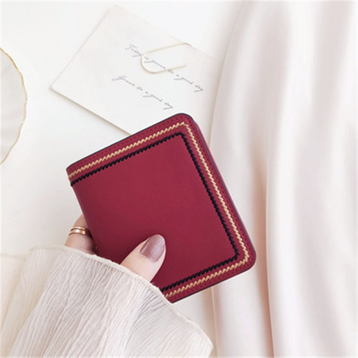 

HBP womens short wallet new small fresh two folding card bag version simple Genuine Leather ultra thin with box, Black