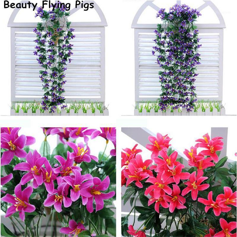 

Wedding decoration 2 Pieces Of Colored Rayon Lily Ivy Wall Hanging Plants Home Garden Balcony Fake Flower Simulation Silk Flower1, Blue 2pcs