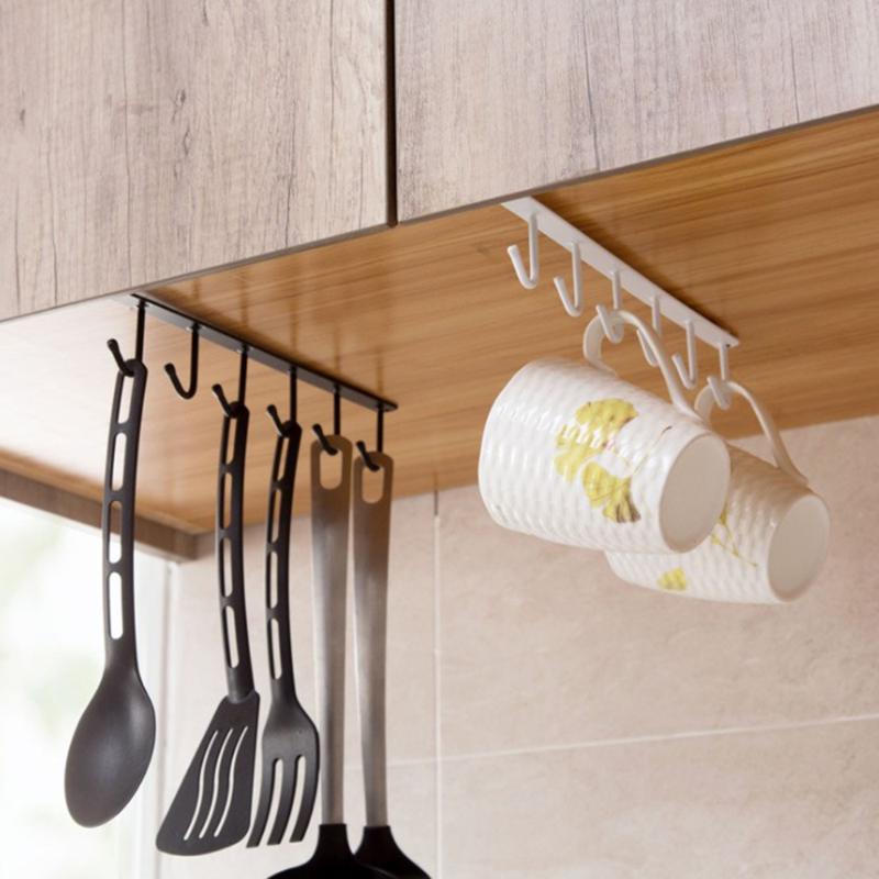 

New Under-Cabinet Hanger Rack with 6 Hooks Kitchen Storage Cupboard Shelf Hook