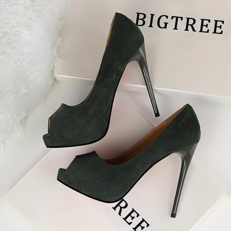 

High Heels Shoes Women Plataform Mujer Sandalias Stiletto 12cm Super-heeled Platform Shallow Suede Sexy Nightclub Single Shoes, Burgundy