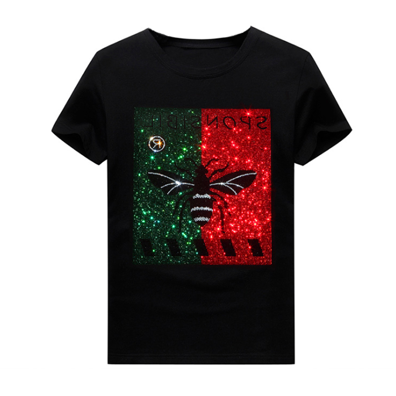 

Mens Tops Hot Rhinestone Short Sleeved Designer T-shirt Summer Crew Neck Hip Hop Casual Tee Modal Fabric, Jyjy9173