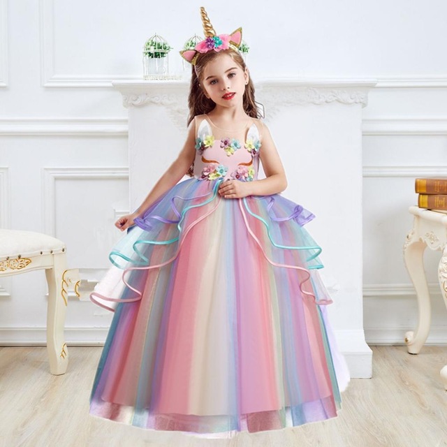 

Kids Dress for Girls Flower Appliques Ball Gown Little Girl Princess Dresses Elegant Party Costumes Children Clothing