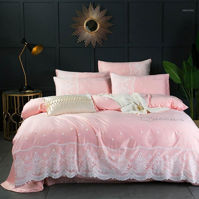 

Svetanya Pink Princess Style Lace Satin Artificial Silk Bedding Set Fitted Sheet Bedlinens  King Size Duvet Cover Set1, 20205196