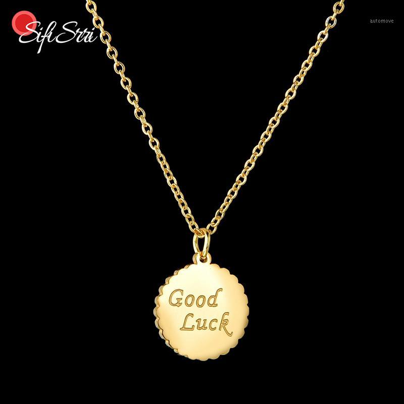 

Sifisrri Minimalistic Corroded Good Luck Round Pendant Necklace Stainless Steel Chain Choker Necklaces For Women Girl Party Gift1