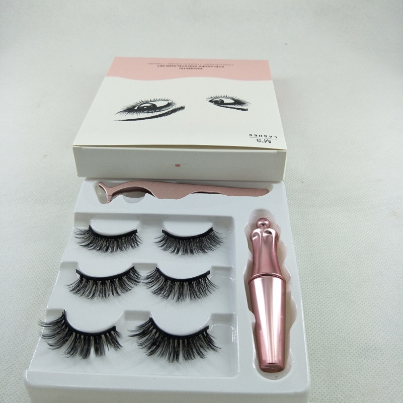 

Magnetic Eyelashes with Eyeliner and Tweezer 3 Pairs 5 Magnetic False Eyelashes Liquid Eyeliner Makeup Set Reusable eyelash No Glue Needed