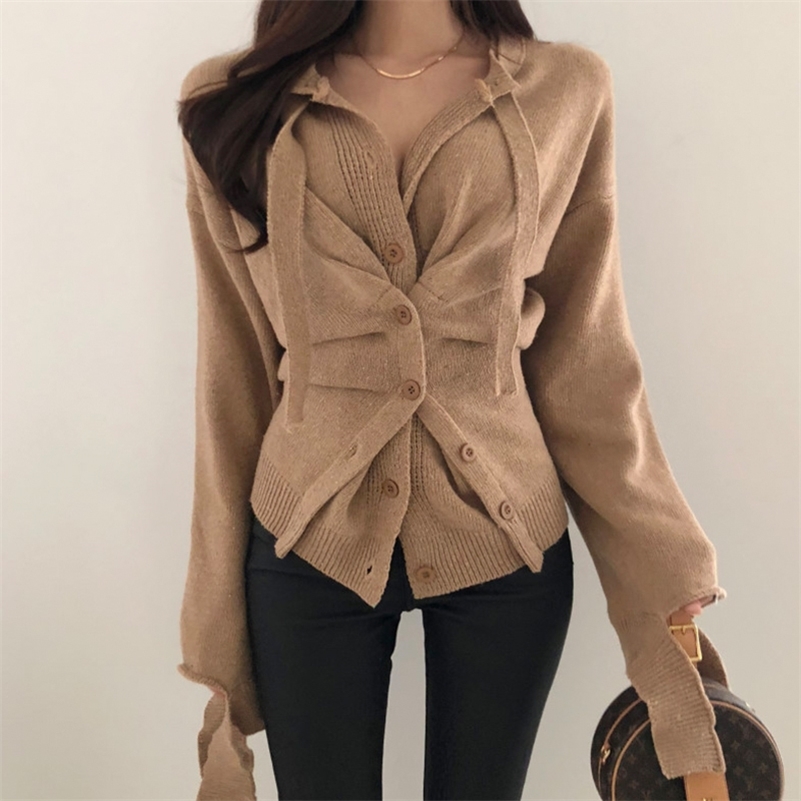 New Autumn Winter Women's Sweaters Button Asymmetrical Tops Korean Style Knitting Cardigans Ladies Sexy LJ201112