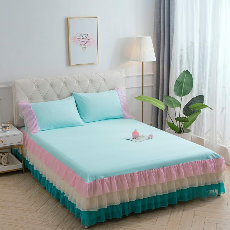 

Queen Size Bedding Set Soft Cotton Bed Set 3pcs A Lot Bedsheet Pillowcases Korean Sweet Bedspread for Girls Bed Skirt Princess1, A-3pcs