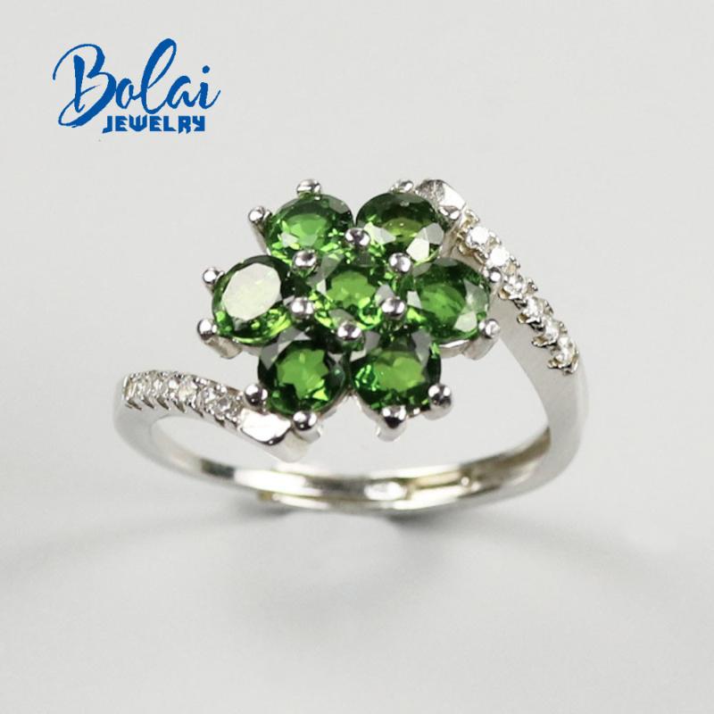 

Cluster Rings Bolai Jewelry,925 Sterling Silver Natural Diopside Ring ,Simple And Fresh Design Style, Suitable For Any Occasion To Wear