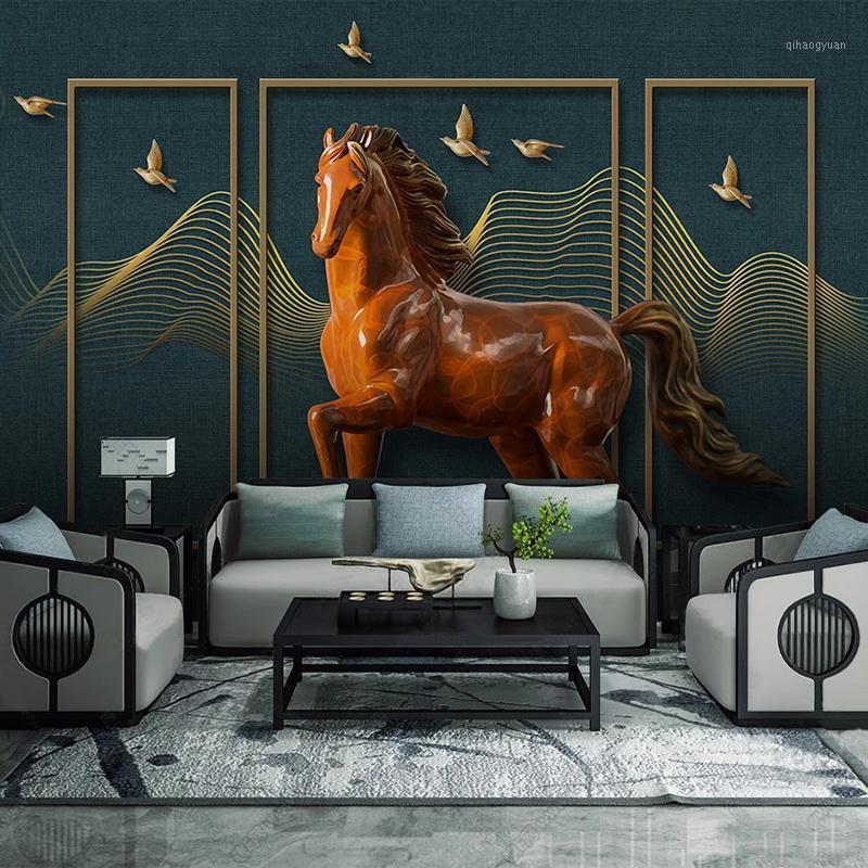 

Custom Mural De Parede Chinese Style Creative 3D Stereoscopic Relief Horse Study Bedroom Living Room Background Photo Wallpaper1, As pic