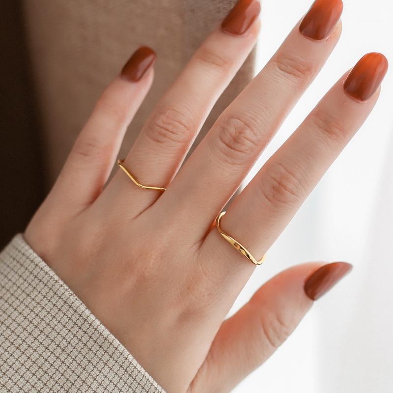 

YUN RUO Fashion Personality Thin Wave Gold Finger Ring Yellow Gold Woman Gift Titanium Steel Stainless Steel Jewelry Never Fade1