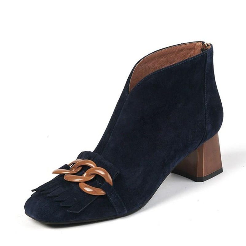 

Retro Tassel Thick Heel Short Women 2021 New Spring Frosted Dark Blue Ladies Boots Bottes Femmes Botas Qex4, Khaki