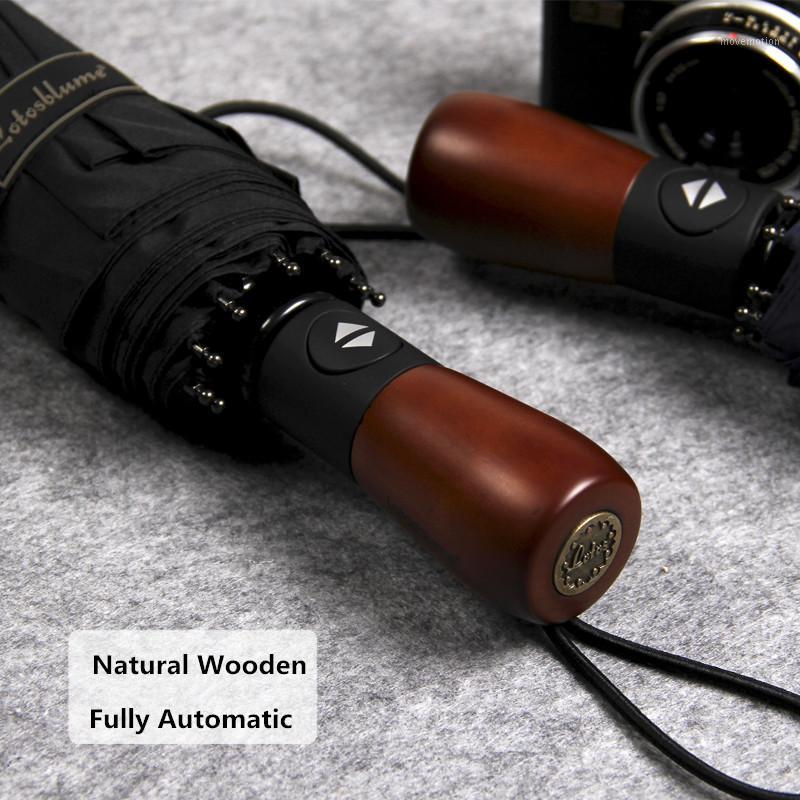 

Business Umbrella With Man Classic&Elegant 3 Folding Automatic Wooden Handle Black&Navy Blue Colors Strong Windproof 10K L1