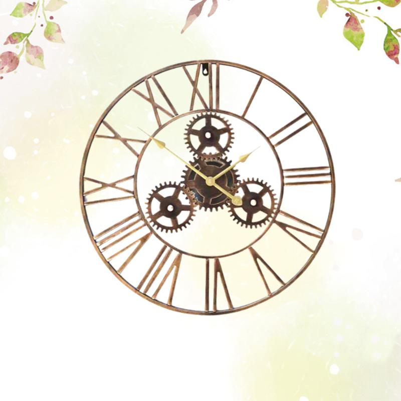 

Gear Wall Clock Round Retro Iron Wall Hanging Clock for Home Store (Without Battery Golden 50cm)
