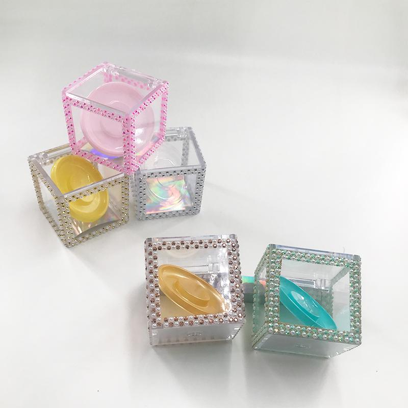 

Clear Empty Cube Box With Tray For 8mm-25mm Mink Eyelashes Custom Private Label Sticker Diamond Packaging Strip Lashes Vendor