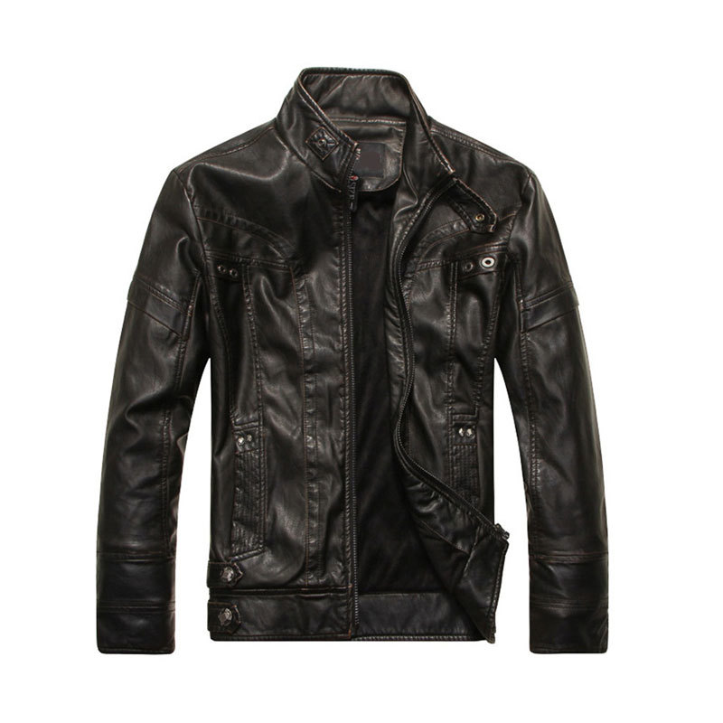 

Men's High Quality Leather Classic Motorcycle Bike Denim Male Jacket Plus Thick Coat Mark -5xl Size Clothing Bnly, Black