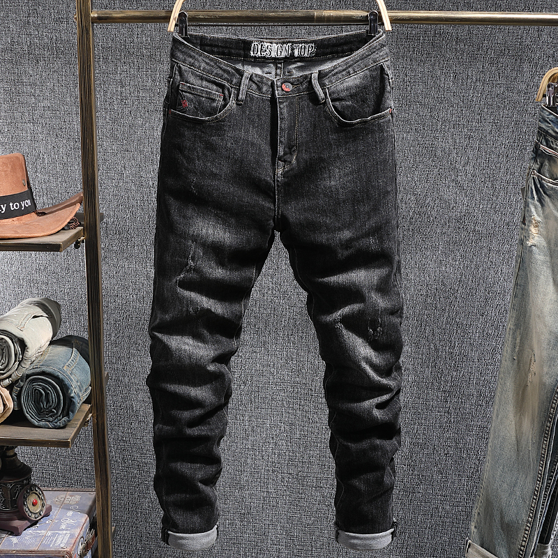 

2021 New Autumn Newly Fashion Men Black Elastic Slim Fit Vintage Designer Jeans Korean Style Streetwear Denim Pencil Pants Hombre Oqsn
