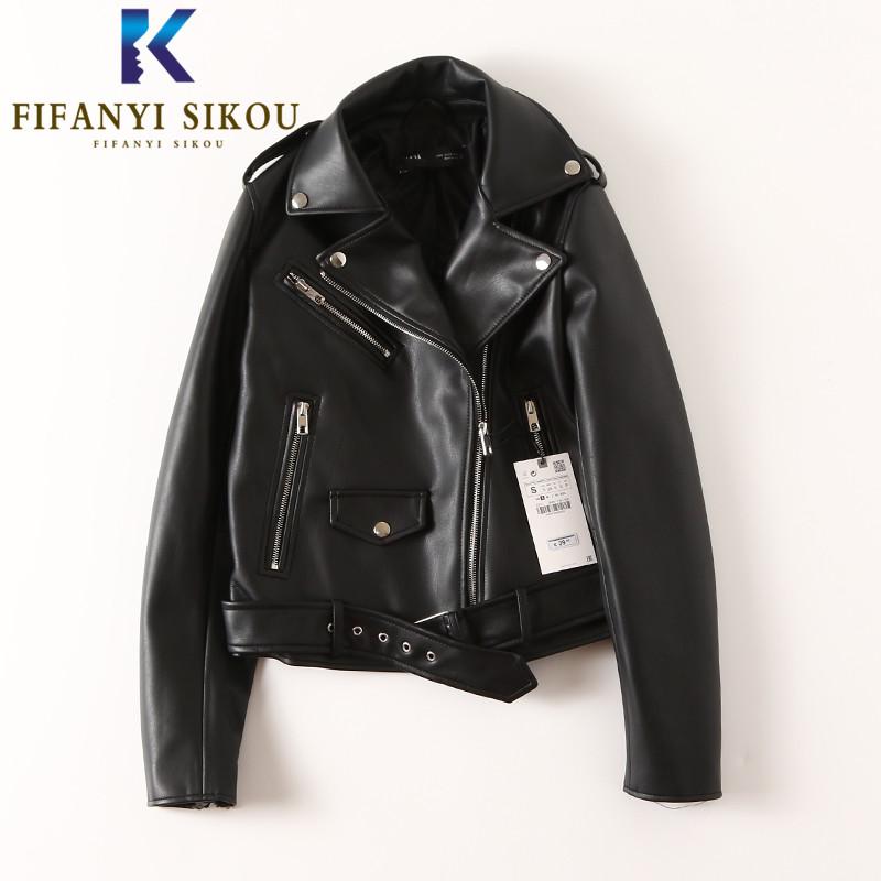 

High quality PU Leather Jacket Women Rivet Zipper Black Motorcycle Coat Short Faux Leather Biker Jacket Soft Jackets Female