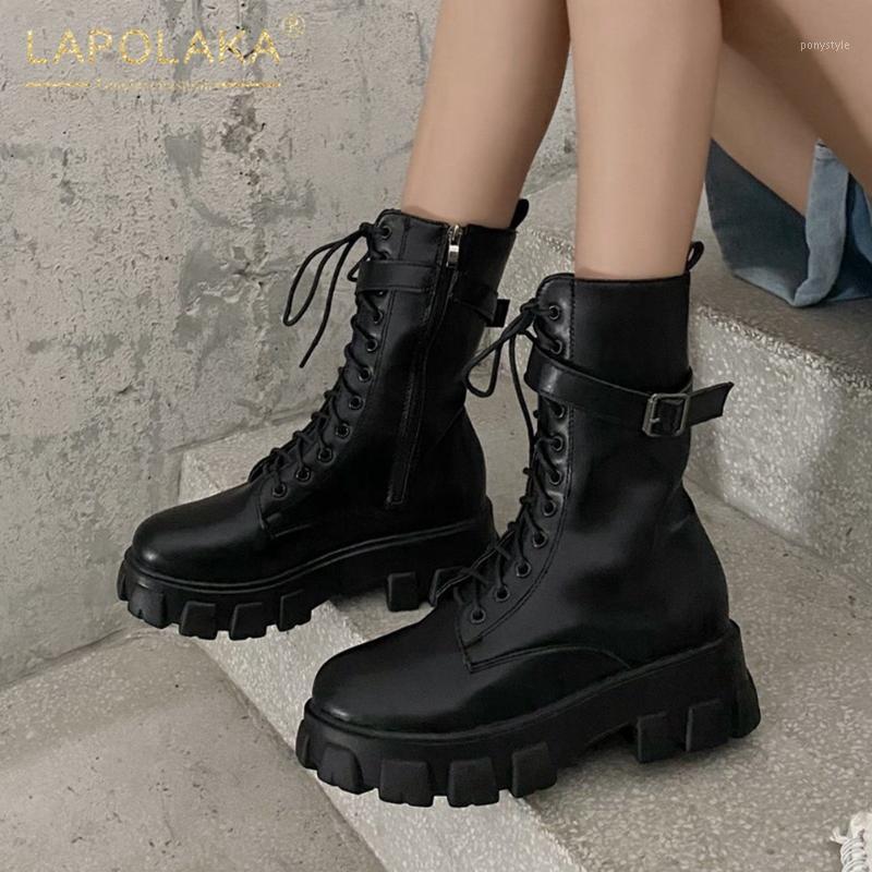 

Lapolaka 2021 Brand New Fashionable INS Hot Dropship Boots Woman Shoes Comfy Platform Belt Buckle Cool Motorcycles Booties Lady1, Black