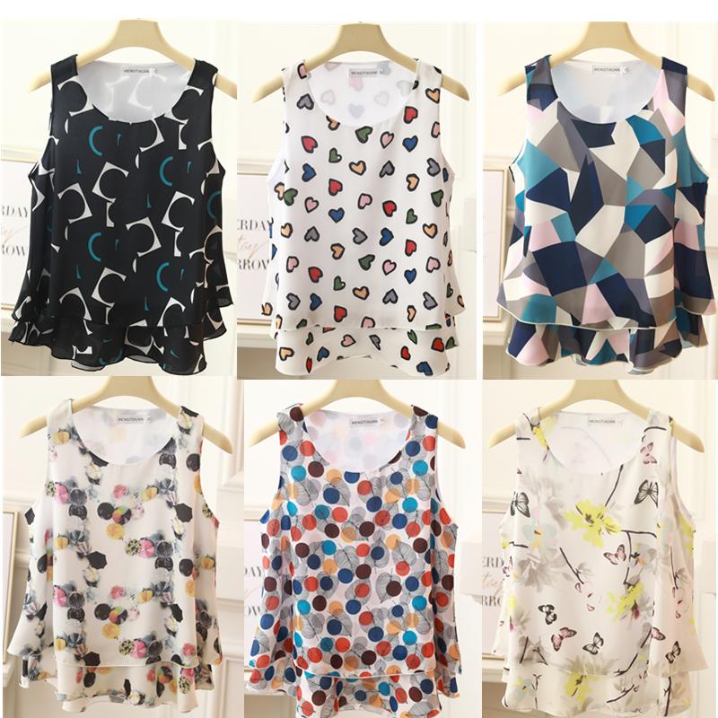 

Banerdanni Women's Blouse Summer Fashion Trendy Brand Multicolor Printing Sleeveless Casual Chiffon Shirt Women Tops