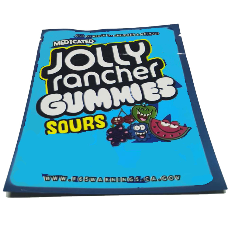 

Medicated jolly rancher gummies sour flavors mylar zipper bag with tear notch 600mg plastic packaging bag smell proof zipper plastic bag