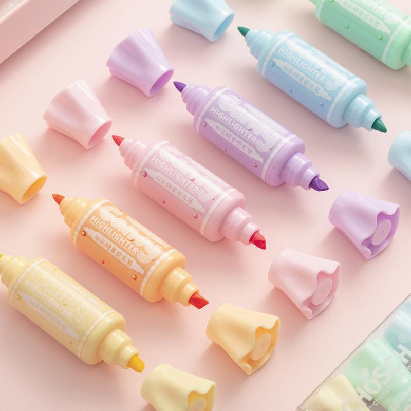 

6pcs Mini Candy Shape Highlighter Marker Pen Dual Side Bold Fine Epoptic Liner Painting Kids Gift Office School Supplies H64211