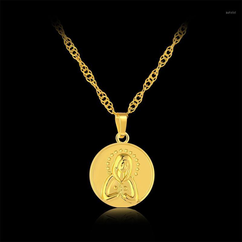 

Fashion Trendy Blessed Virgin Mary Round Pendant Necklaces for Women Gold color Holy Religious Jewelry Gift Bijoux1