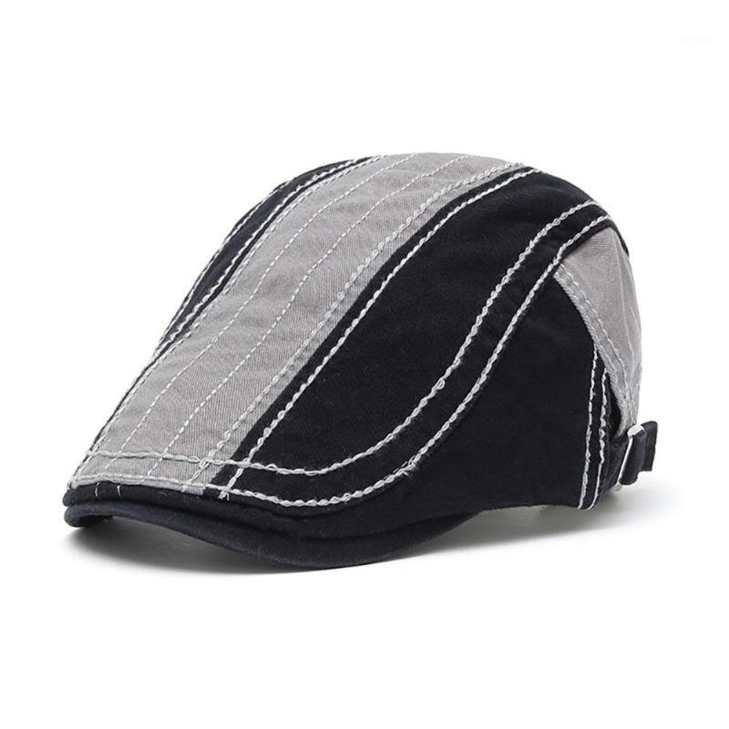 

Men's Casual Striped Hat Berets Cotton Caps for Spring Summer Autumn1, Black