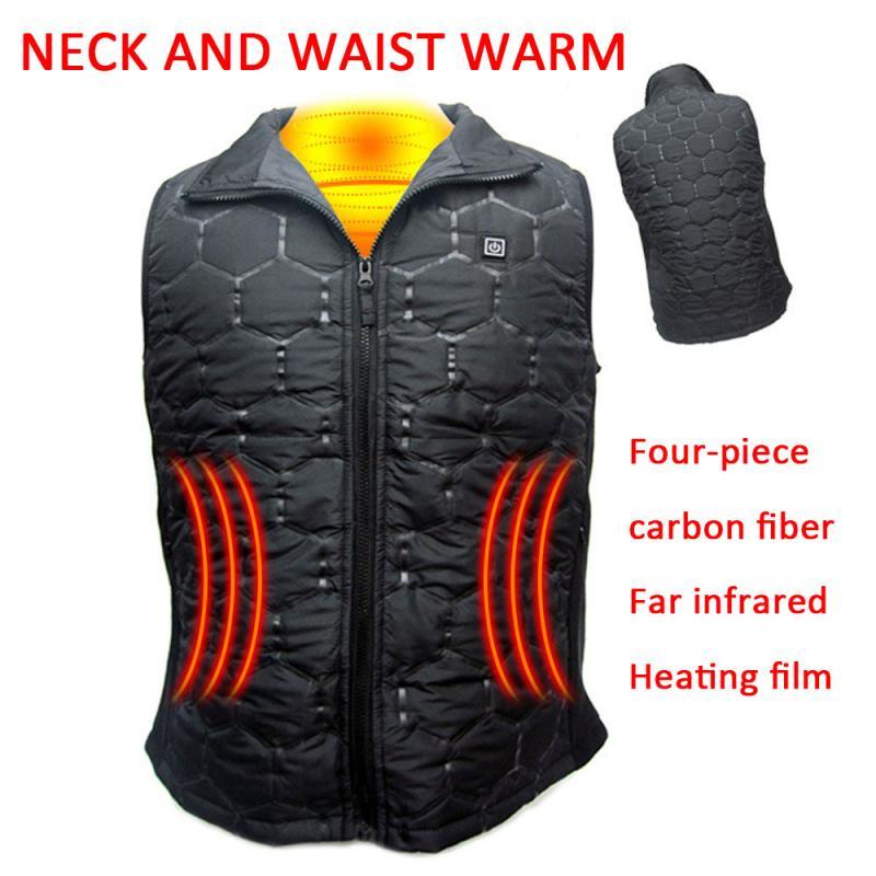 

Electric Heated Vest Adjustable Jacket Heated Outdoor Heating Vest Fishing Hunting Carbon Fiber USB Charge Men's Winter Jacket, Black