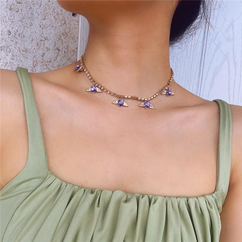 

Luokey Hot Sale Crystal Claw Chain Choker Necklaces For Women Blue Rhinestone Angel Pendant Necklace Girls Fashion Charm Jewelry