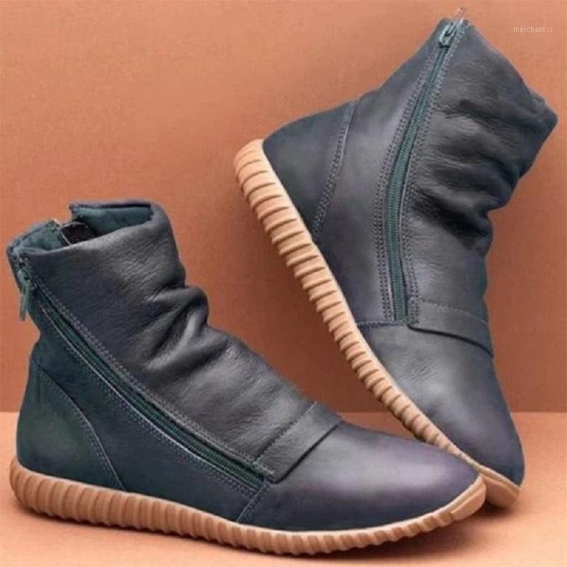 

Ankle boots women autumn winter pu leather vintage booties punk boots casual ladies flat shoes zapatos mujer1, Red