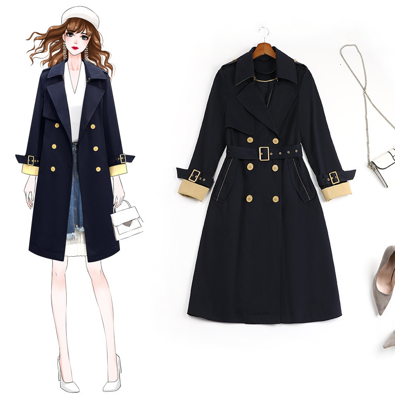 

2021 New Fall Fashion Jacket Coat Size Female Clothes Femme 8976 Trench Uqnp, Navy