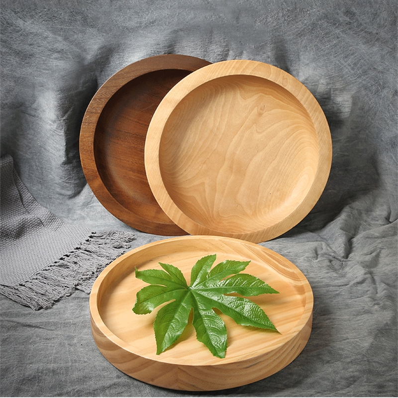 

2021 New Round Shape Black Walnut Wooden Pan Plate Candy Fruit Dishes Saucer Dessert Dinner Bread Wood Tray Plates Food Storage D9eq