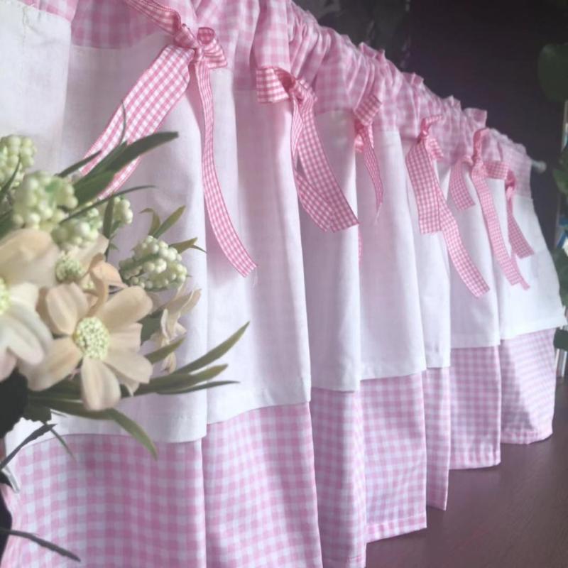 

Romantic Pastoral Pink Bow-knot Plaid Bunk Cotton Fabric Coffee Curtain Bookshelf /Cupboard Decorative Curtain 40*150cm, Blue