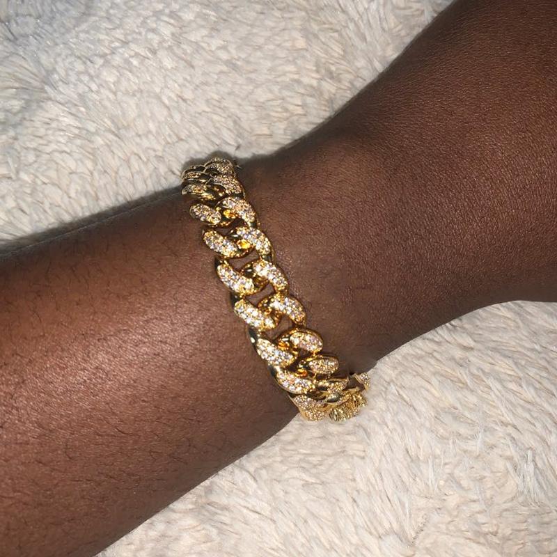 

Charm Bracelets Fashion Zircon Bracelet For Men Cuban Chain Hip Hop Rock Gold Color Thick Heavy Material Jewelry Christmas Party Gift