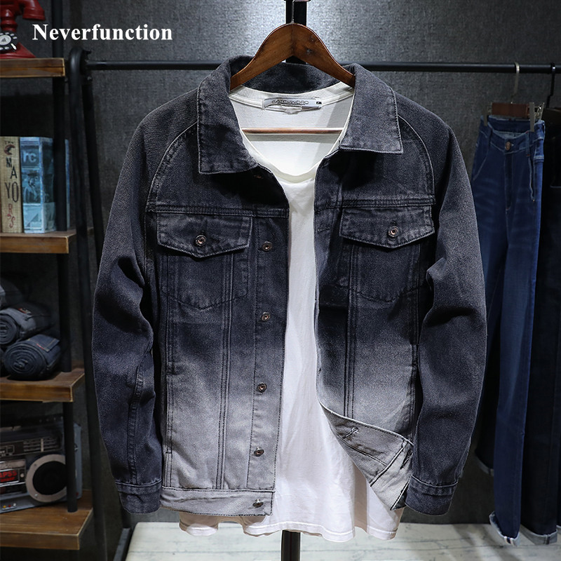 New Men vintage Gradient black and white Slim Denim Jacket Streetwear Hip Hop Casual motorcycle jeans Jackets Coat Outerwear 201118Z