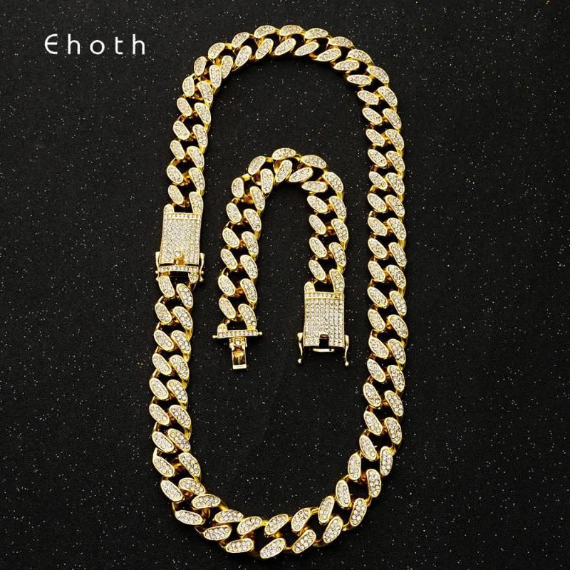 

20mm Prong Cuban Link Chains Choker Necklace Bracelet Fashion Hiphop Jewelry Full Crystal Rhinestones Iced Out Necklaces For Men