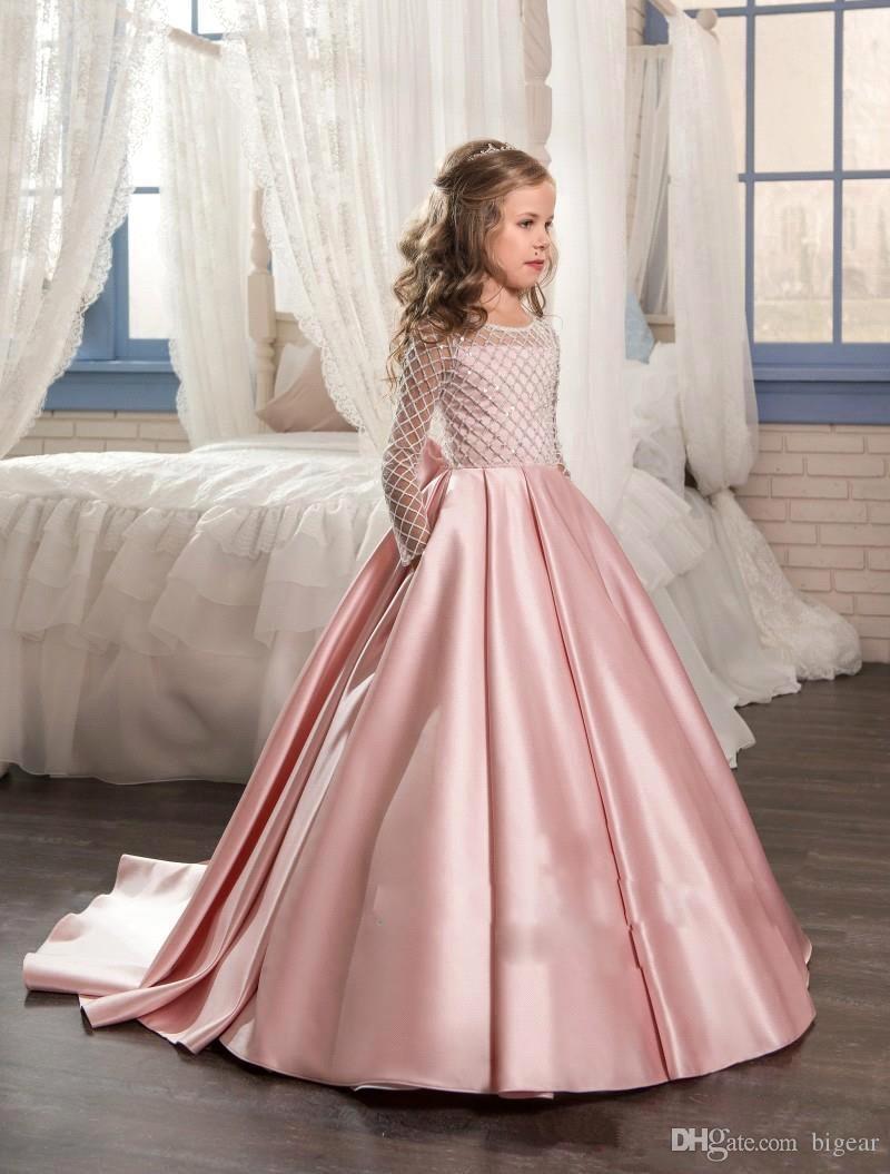 

Long Sleeves Flower Girl Dresses Junior Bridesmaids Pageant Gown, White