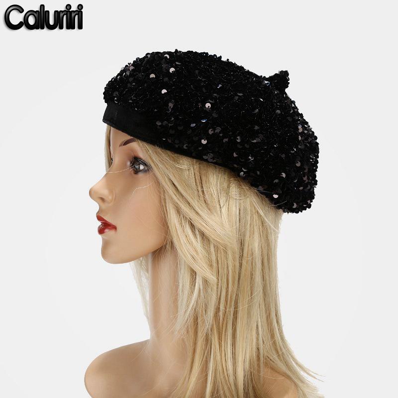 

Sequin Women Beanie Girl Beret Twinkle Fashion Party Cap Festival Stage Show Hat Bling Bob Hip Hop Bonnet Octagonal Hat ZZ-278, White