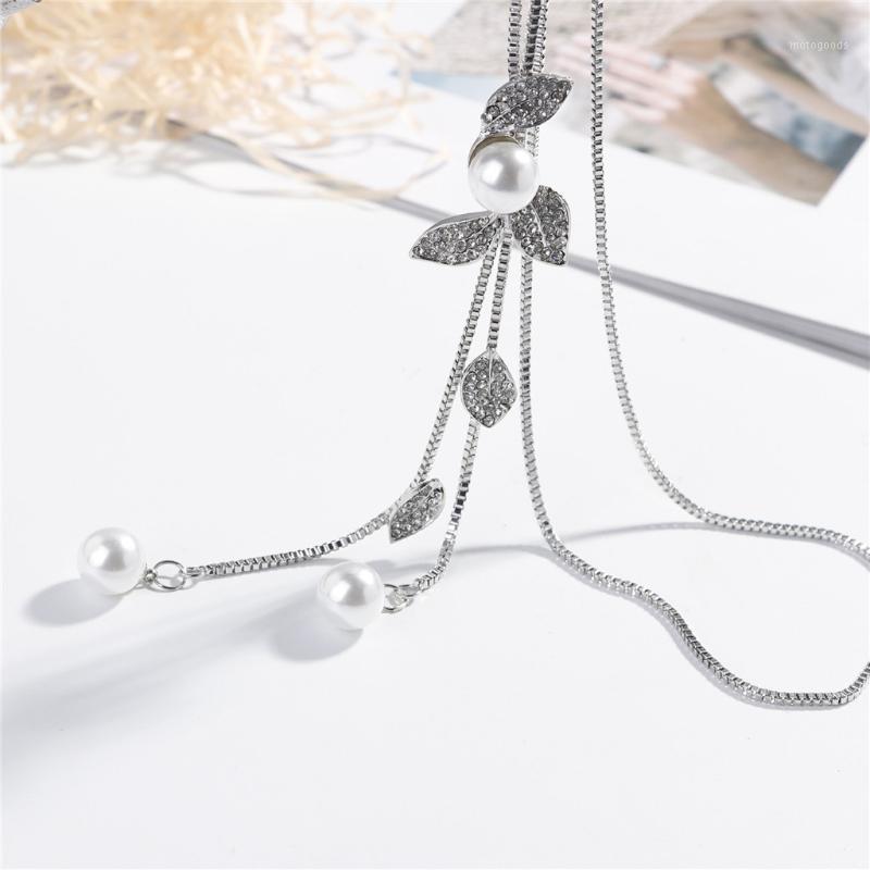 

Fashion Women Necklace Pearl Crystal Leaves Flowers Multilayer Long Chain Pendant Necklace Jewelry collares de moda Collier1