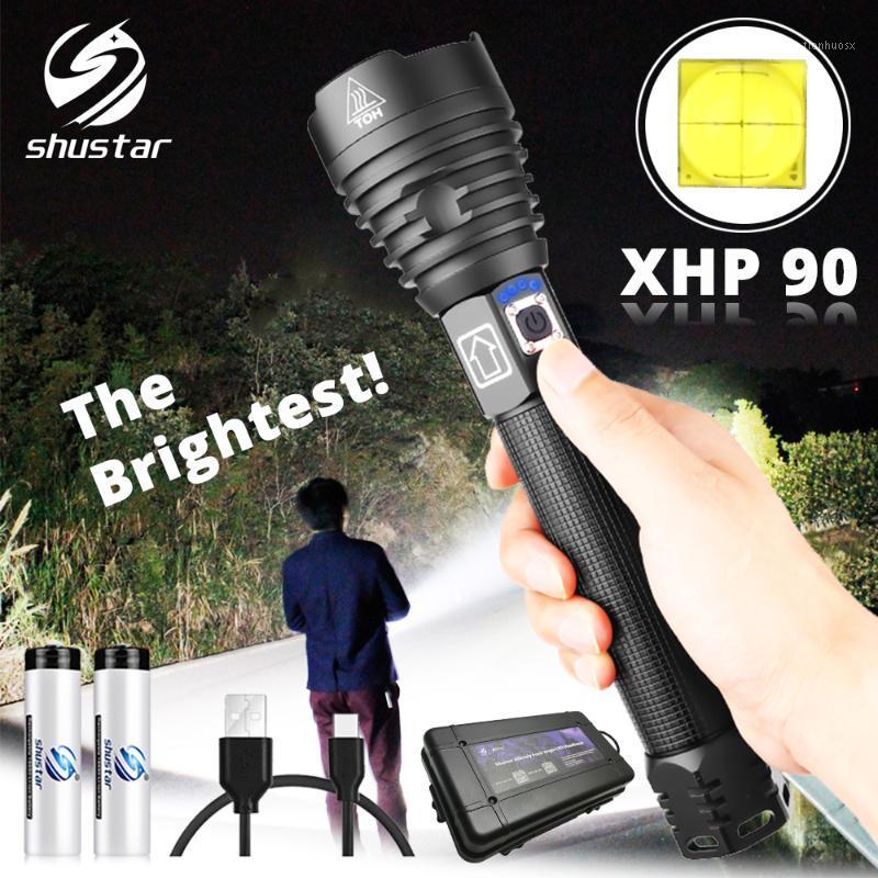 

The brightest XHP90 LED Tactical waterproof Torch 3 Lighting modes Zoomable Hunting camping lamps By 18650 or 266501